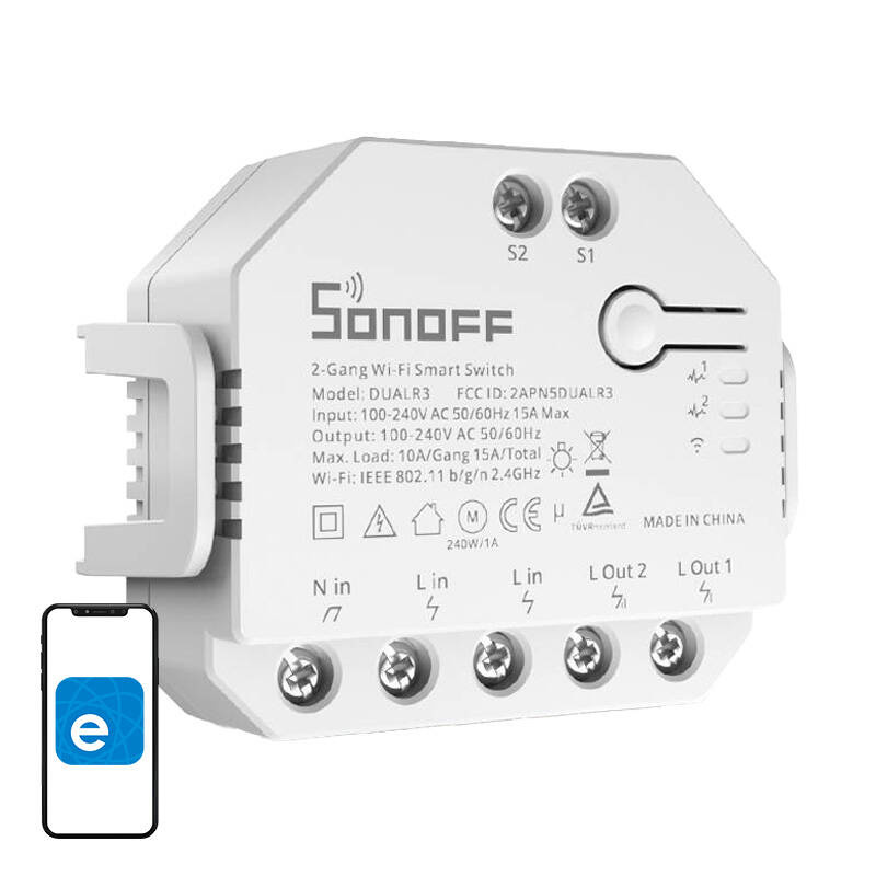Vieds slēdzis WiFi Sonoff Dual R3