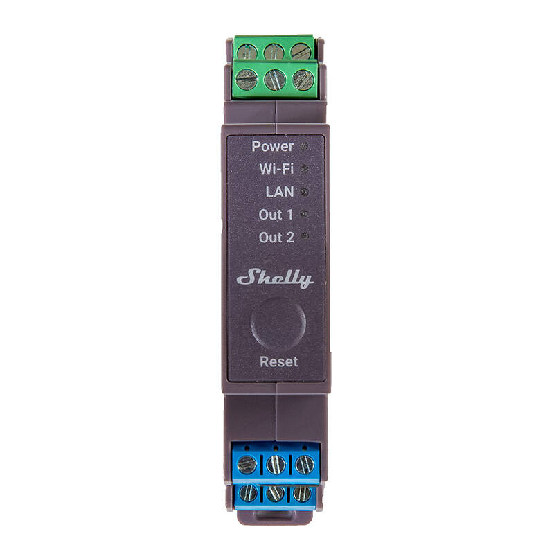 Shelly Pro 2 DIN sliede 2-kanālu relejs, WiFi/LAN