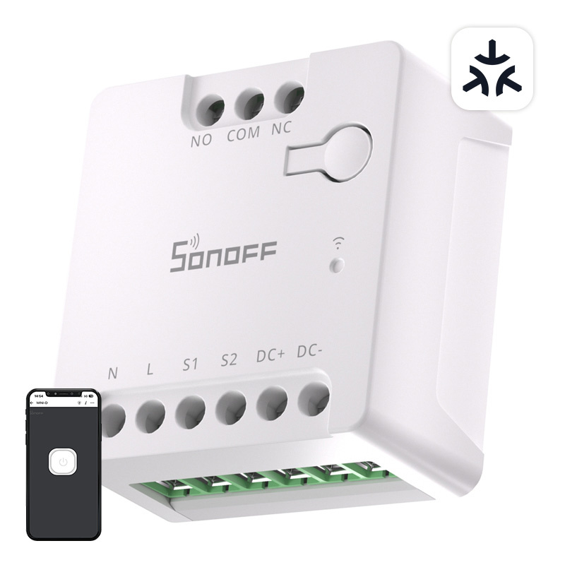 SONOFF MINI-D viedais WiFi Matter slēdzis (AC/DC 12–48 V, sausais kontakts)