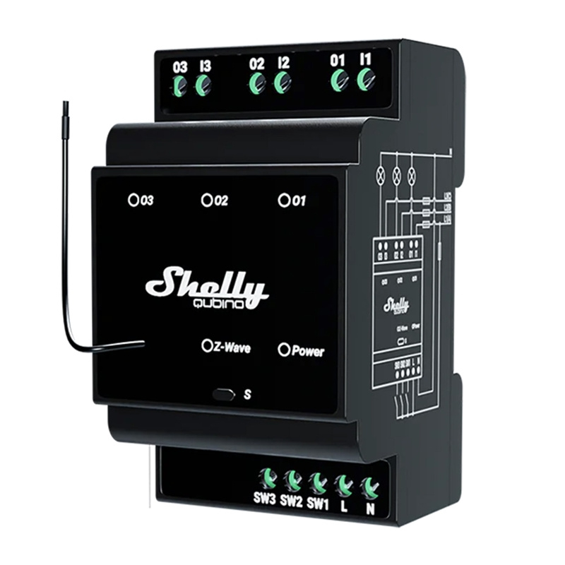 Shelly Qubino Wave Pro 3 Z-Wave 3 kanālu DIN sliedes relejs
