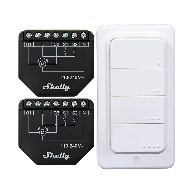 2 WiFi žalūziju/aizkaru vadības pultu komplekts Shelly Shutter + BLU RC poga 4